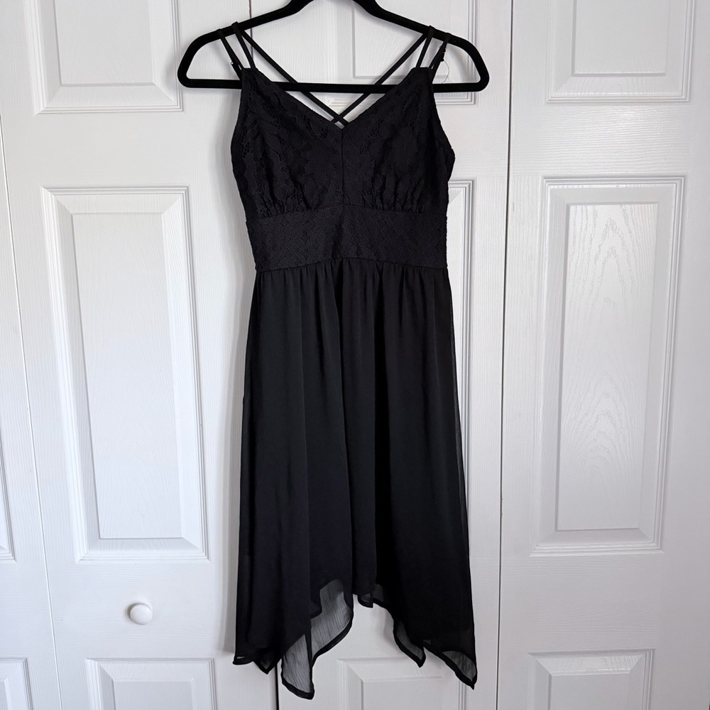 Maurices Dress Womens S Black Lace Handkerchief Chiffon Fit & Flare Whimsigoth